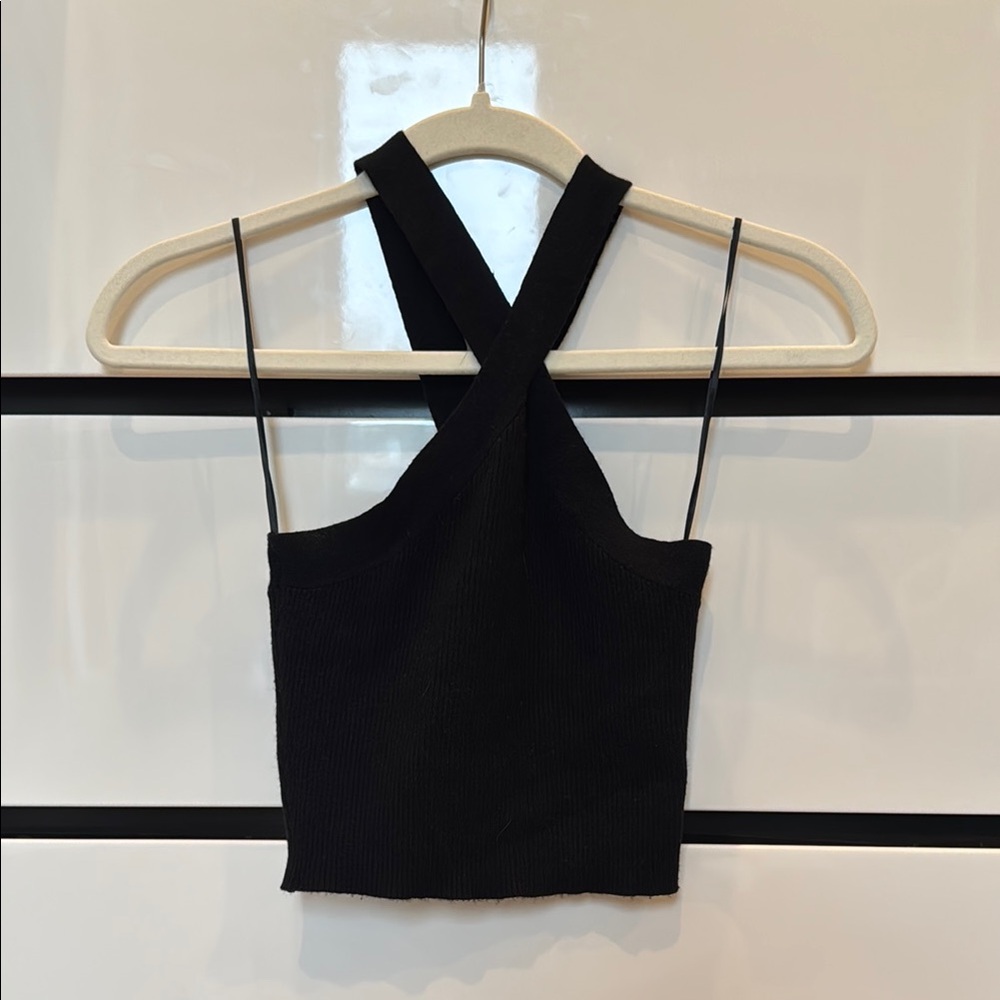 Kendall & Kylie Black Cut Out Crop Tank Top